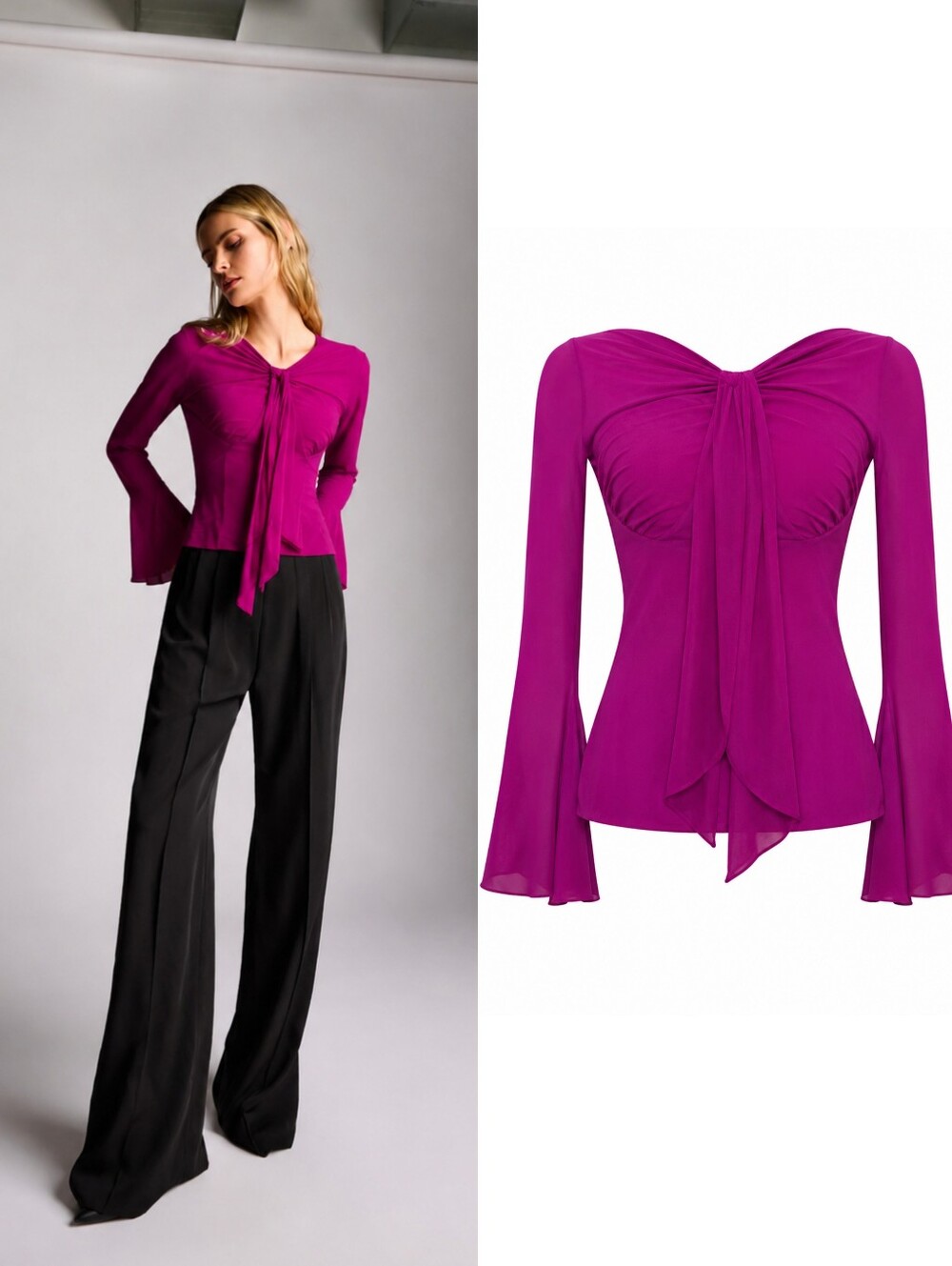 NWT Zac Posen Fuschia Silk Bell Sleeve Blouse